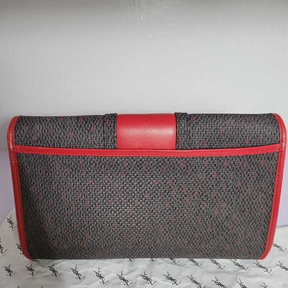 Yves Saint Laurent YSL Black Woven Flap Clutch Bag Red - Picture 4 of 10